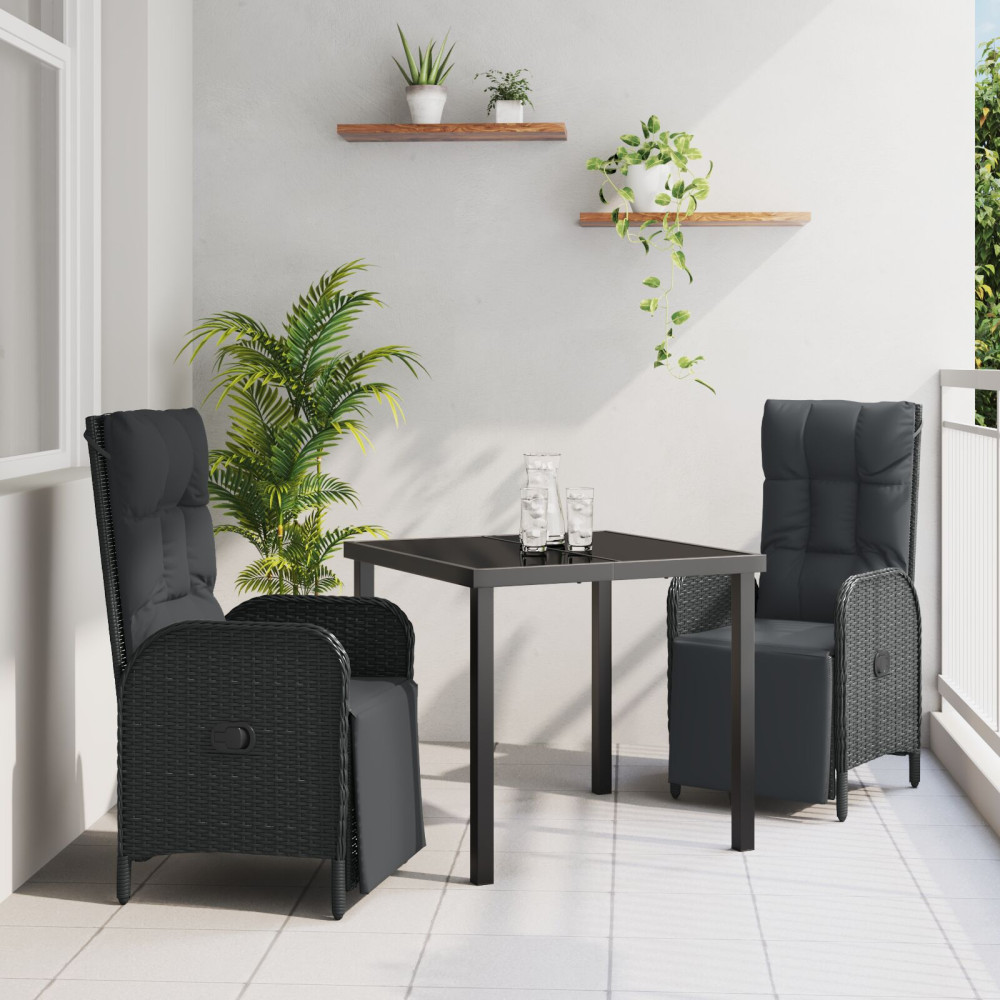Produktbild för Trädgårdsmöbelset med kudde 3 pcs Svart konstrotting