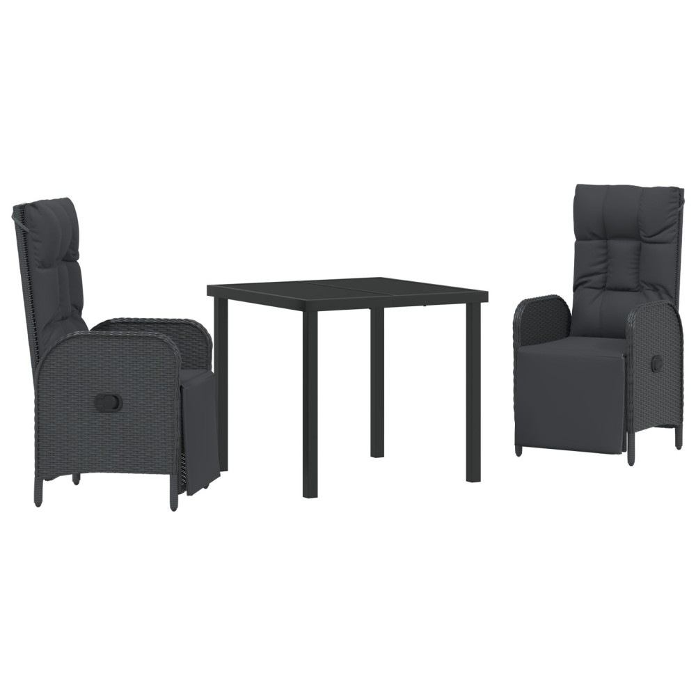 Produktbild för Trädgårdsmöbelset med kudde 3 pcs Svart konstrotting