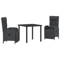 Produktbild för Trädgårdsmöbelset med kudde 3 pcs Svart konstrotting