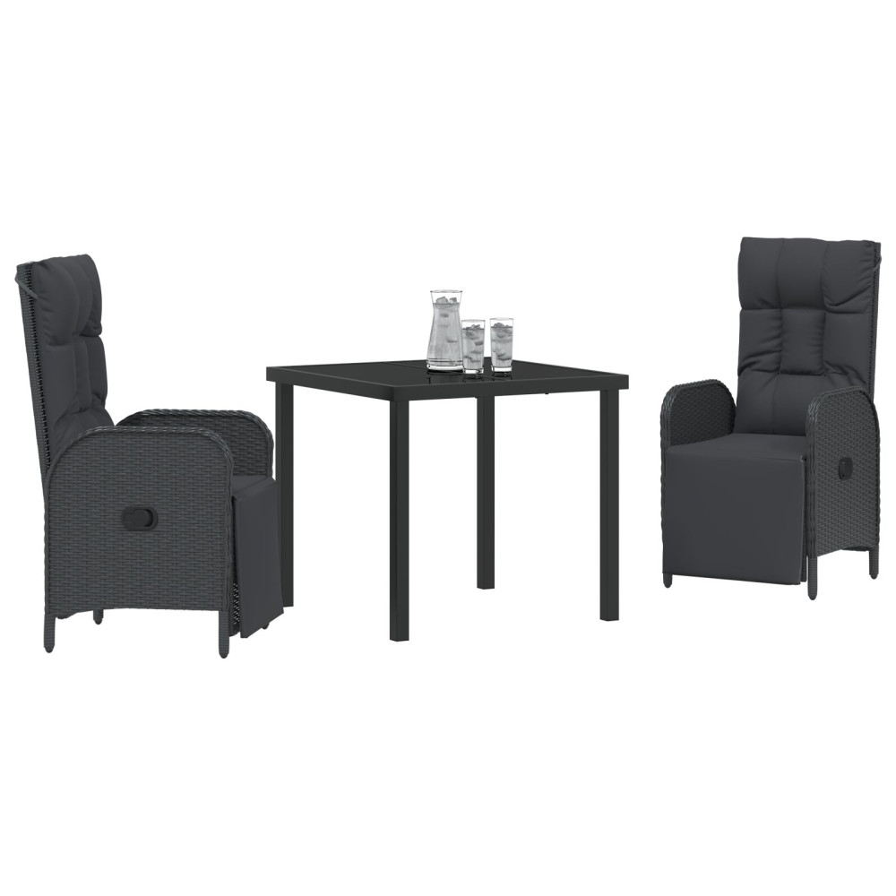 Produktbild för Trädgårdsmöbelset med kudde 3 pcs Svart konstrotting