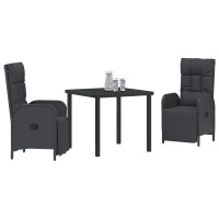 Produktbild för Trädgårdsmöbelset med kudde 3 pcs Svart konstrotting