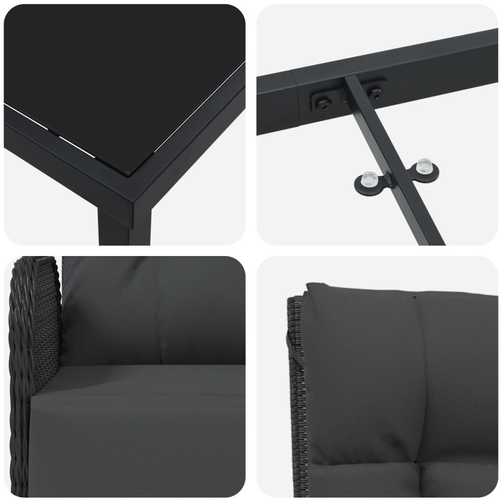 Produktbild för Trädgårdsmöbelset med kudde 3 pcs Svart konstrotting