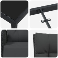 Produktbild för Trädgårdsmöbelset med kudde 3 pcs Svart konstrotting