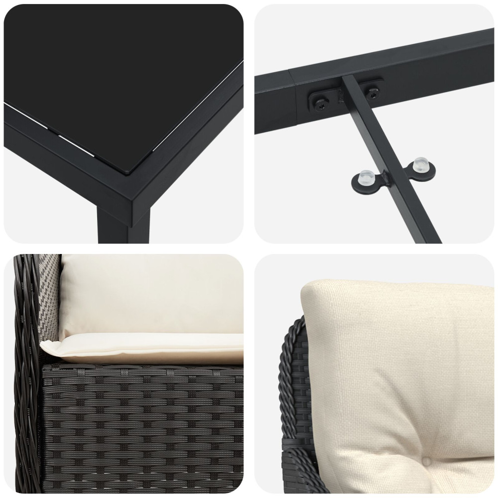 Produktbild för Trädgårdsmöbelset med kudde 5 pcs Svart konstrotting