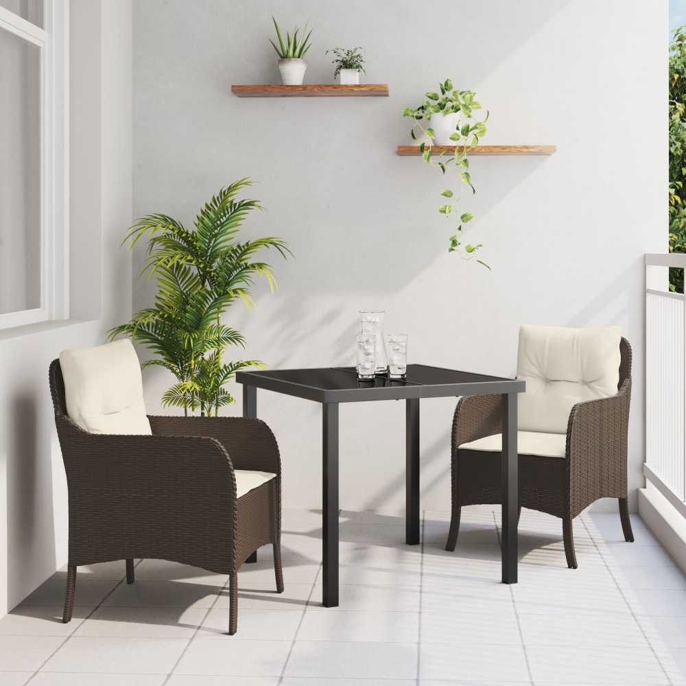 Produktbild för Trädgårdsmöbelset med kudde 3 pcs Brun konstrotting