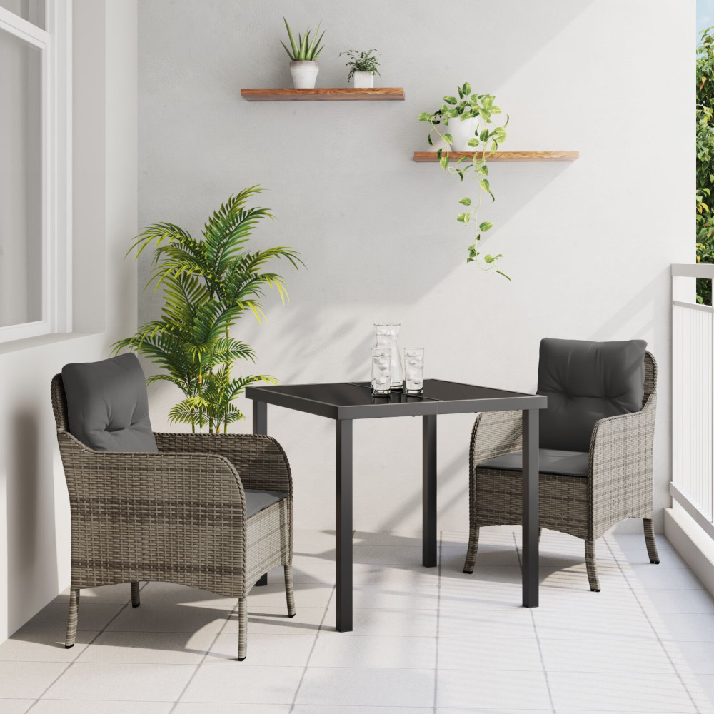 Produktbild för Trädgårdsmöbelset med kudde 3 pcs Grå konstrotting