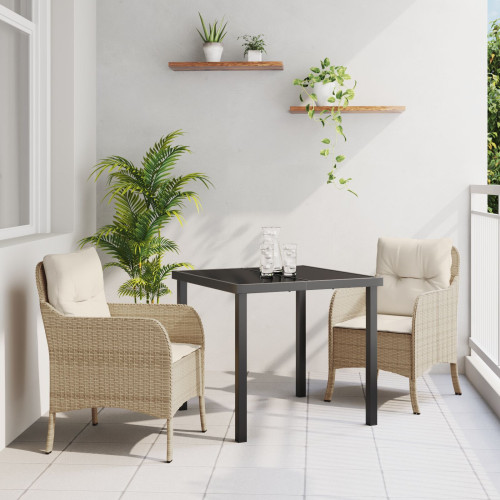 vidaXL Trädgårdsmöbelset med kudde 3 pcs Beige konstrotting