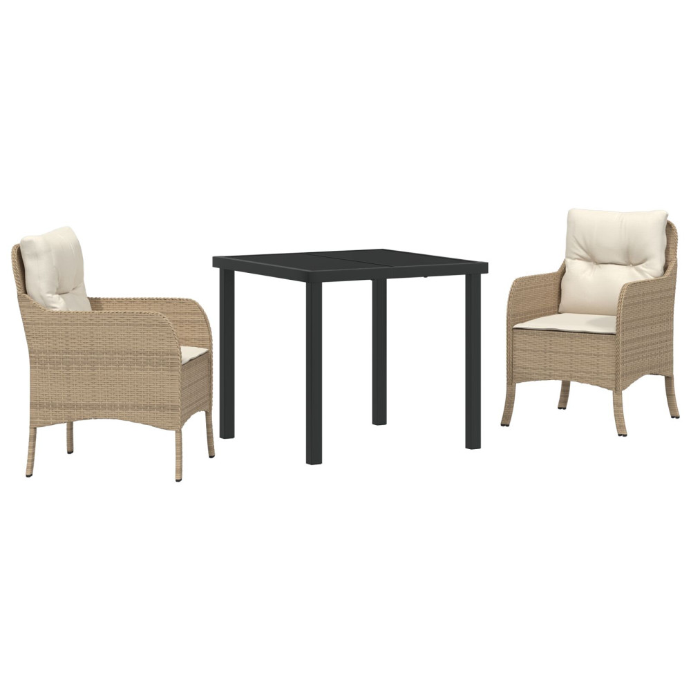 Produktbild för Trädgårdsmöbelset med kudde 3 pcs Beige konstrotting