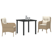 Produktbild för Trädgårdsmöbelset med kudde 3 pcs Beige konstrotting