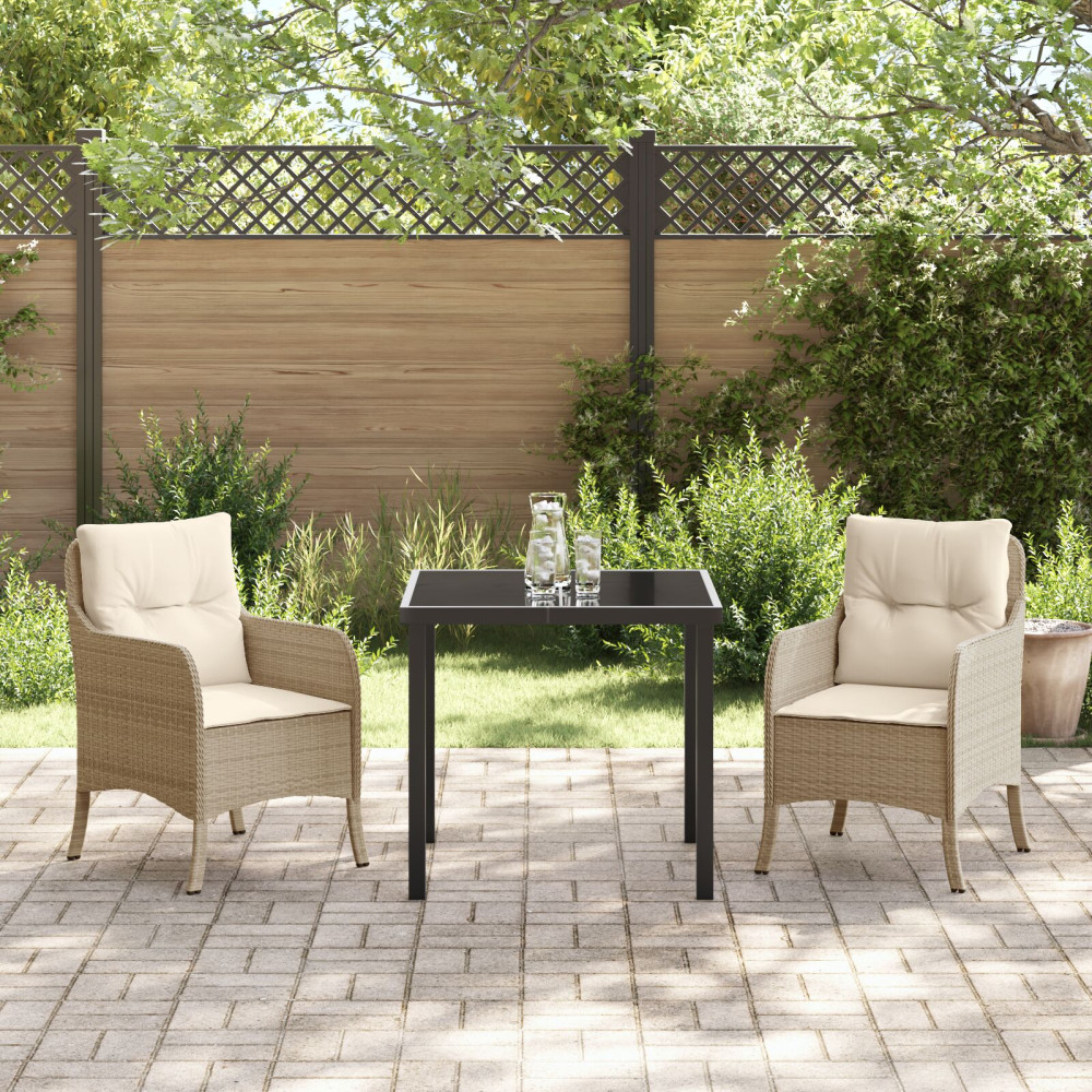 Produktbild för Trädgårdsmöbelset med kudde 3 pcs Beige konstrotting