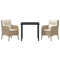 Produktbild för Trädgårdsmöbelset med kudde 3 pcs Beige konstrotting