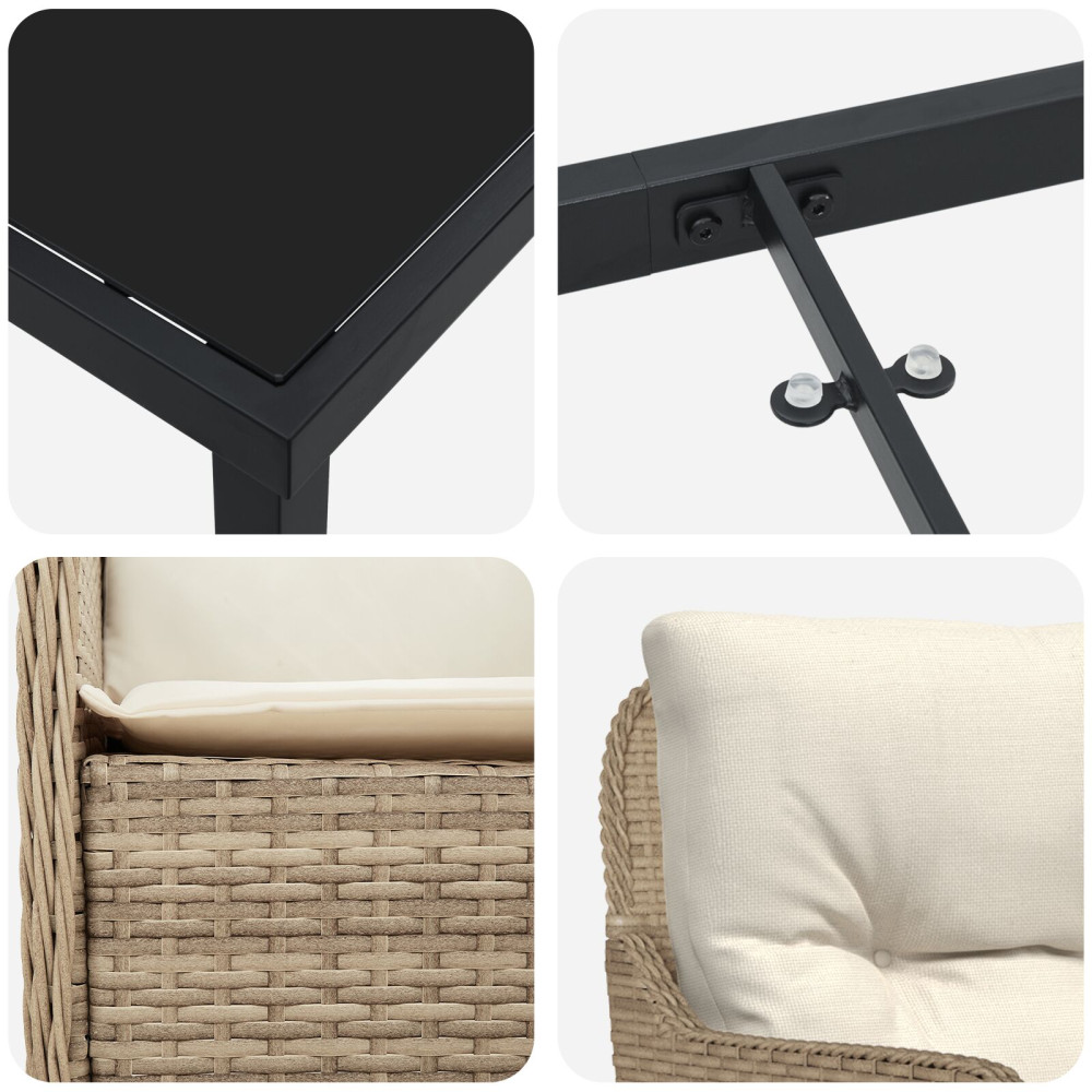 Produktbild för Trädgårdsmöbelset med kudde 3 pcs Beige konstrotting