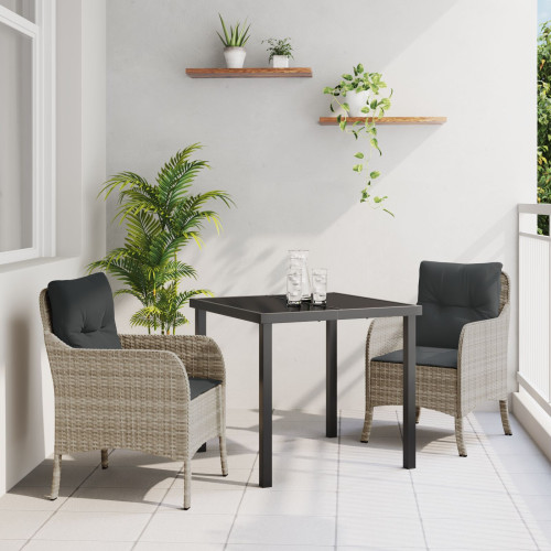 vidaXL Trädgårdsmöbelset med kudde 3 pcs Ljusgrå konstrotting