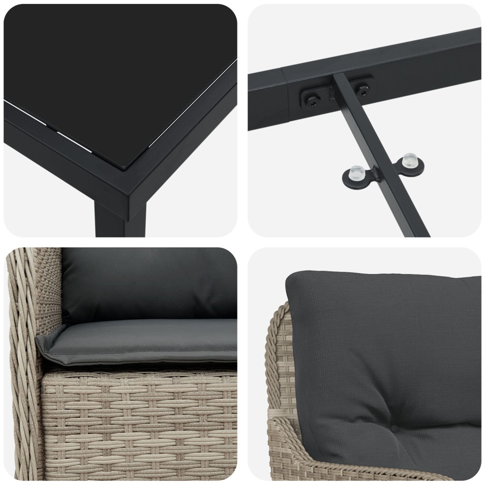 Produktbild för Trädgårdsmöbelset med kudde 3 pcs Ljusgrå konstrotting