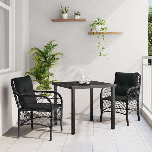 vidaXL Trädgårdsmöbelset med kudde 3 pcs Svart konstrotting