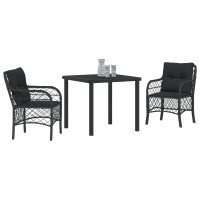 Produktbild för Trädgårdsmöbelset med kudde 3 pcs Svart konstrotting
