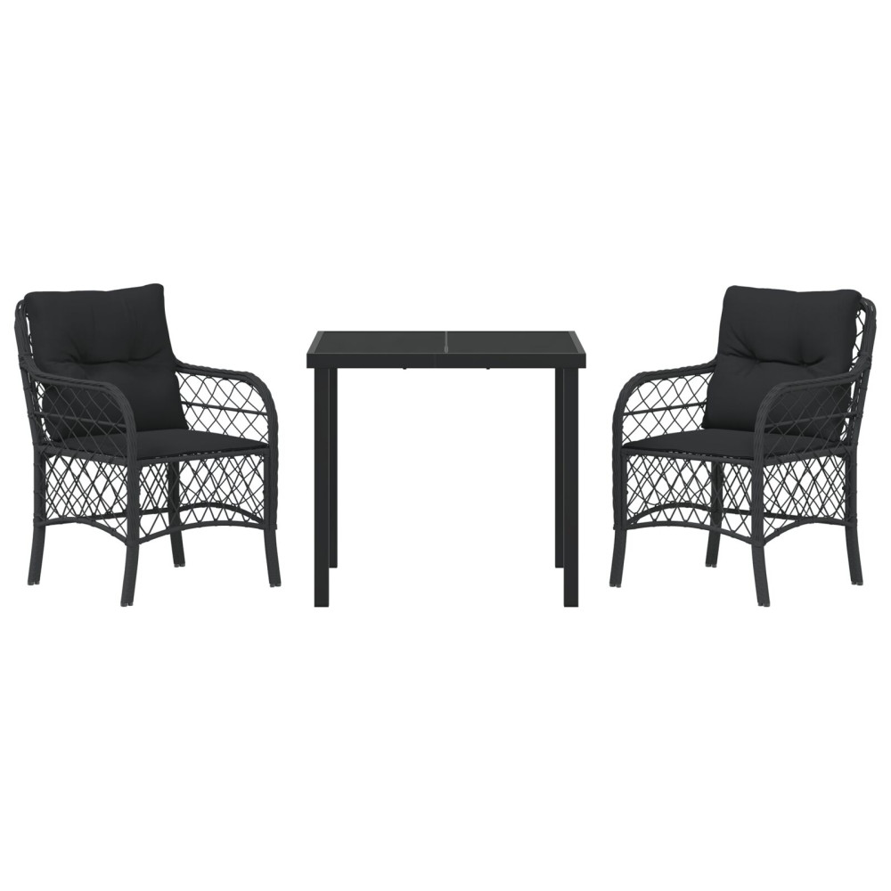 Produktbild för Trädgårdsmöbelset med kudde 3 pcs Svart konstrotting