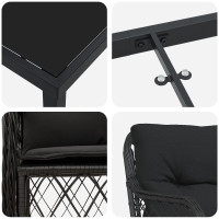 Produktbild för Trädgårdsmöbelset med kudde 5 pcs Svart konstrotting