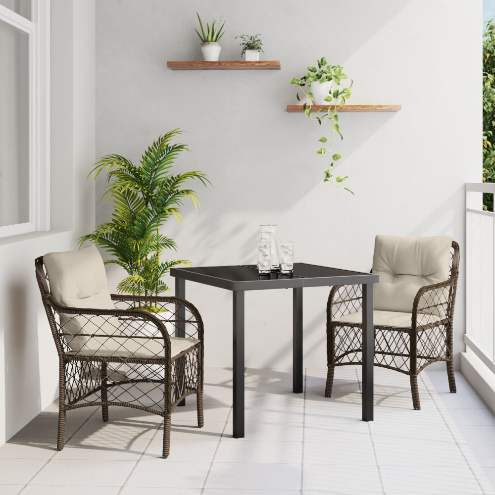 Produktbild för Trädgårdsmöbelset med kudde 3 pcs Brun konstrotting