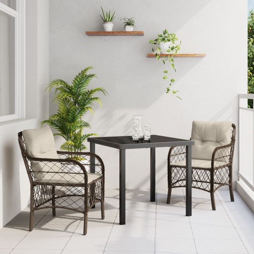 vidaXL Trädgårdsmöbelset med kudde 3 pcs Brun konstrotting