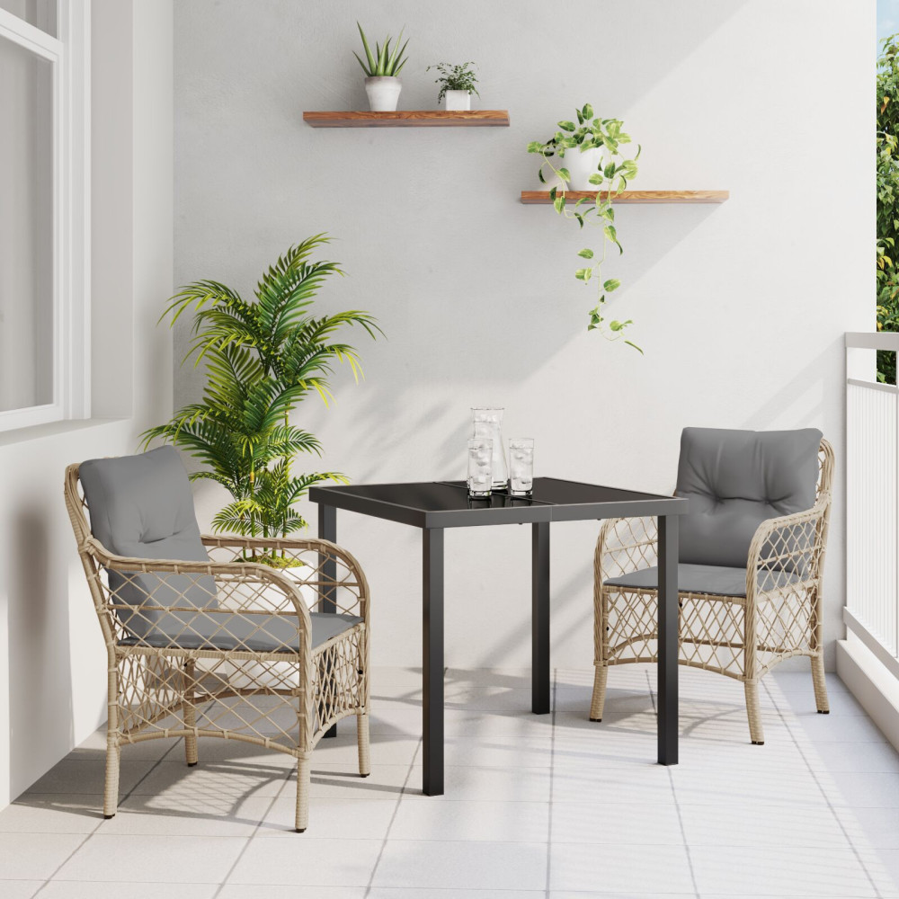 Produktbild för Trädgårdsmöbelset med kudde 3 pcs Beige konstrotting