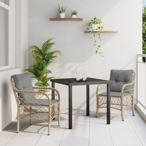 vidaXL Trädgårdsmöbelset med kudde 3 pcs Beige konstrotting