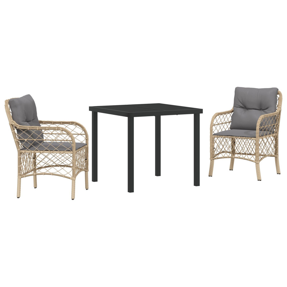 Produktbild för Trädgårdsmöbelset med kudde 3 pcs Beige konstrotting