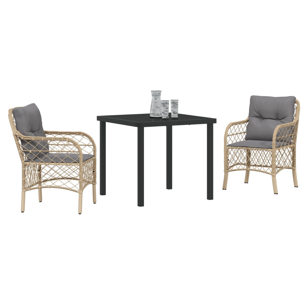 Produktbild för Trädgårdsmöbelset med kudde 3 pcs Beige konstrotting