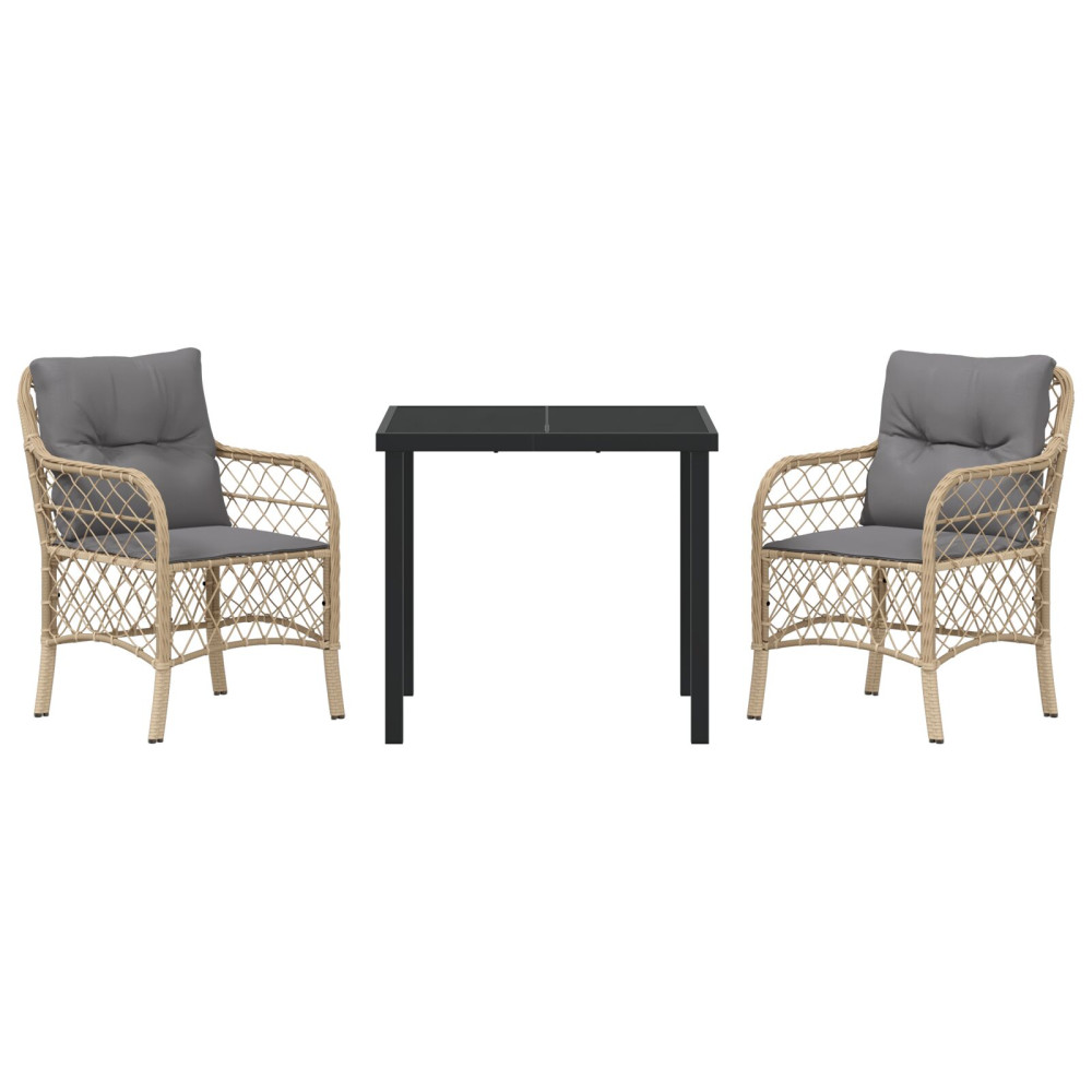 Produktbild för Trädgårdsmöbelset med kudde 3 pcs Beige konstrotting