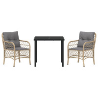 Produktbild för Trädgårdsmöbelset med kudde 3 pcs Beige konstrotting