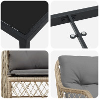 Produktbild för Trädgårdsmöbelset med kudde 3 pcs Beige konstrotting