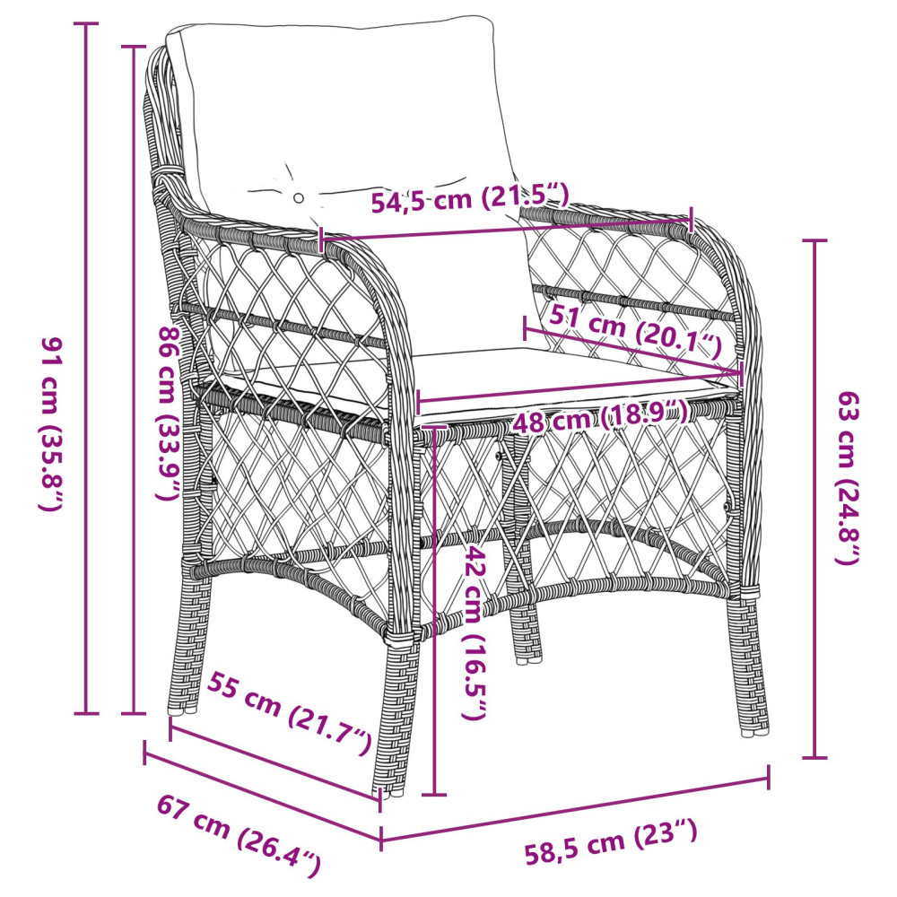 Produktbild för Trädgårdsmöbelset med kudde 3 pcs Beige konstrotting