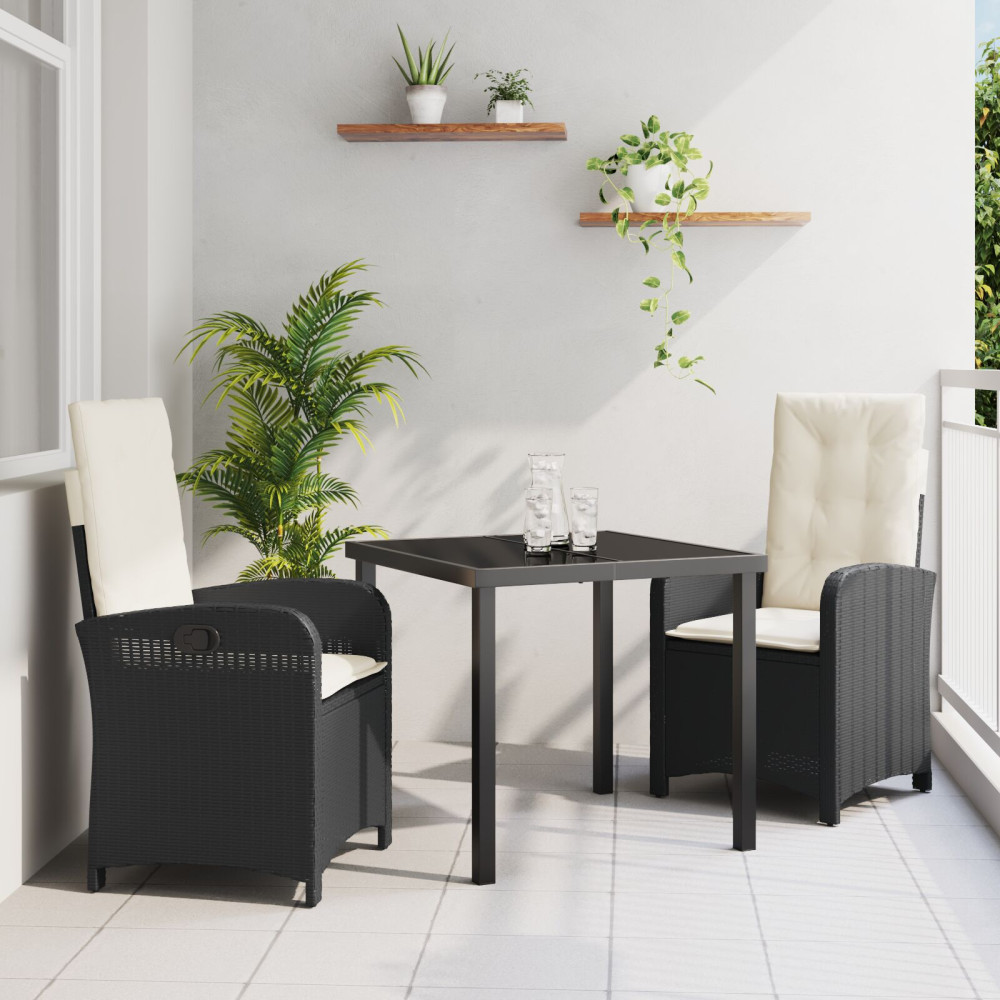Produktbild för Trädgårdsmöbelset med kudde 3 pcs Svart konstrotting