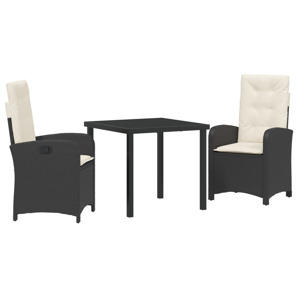 Produktbild för Trädgårdsmöbelset med kudde 3 pcs Svart konstrotting