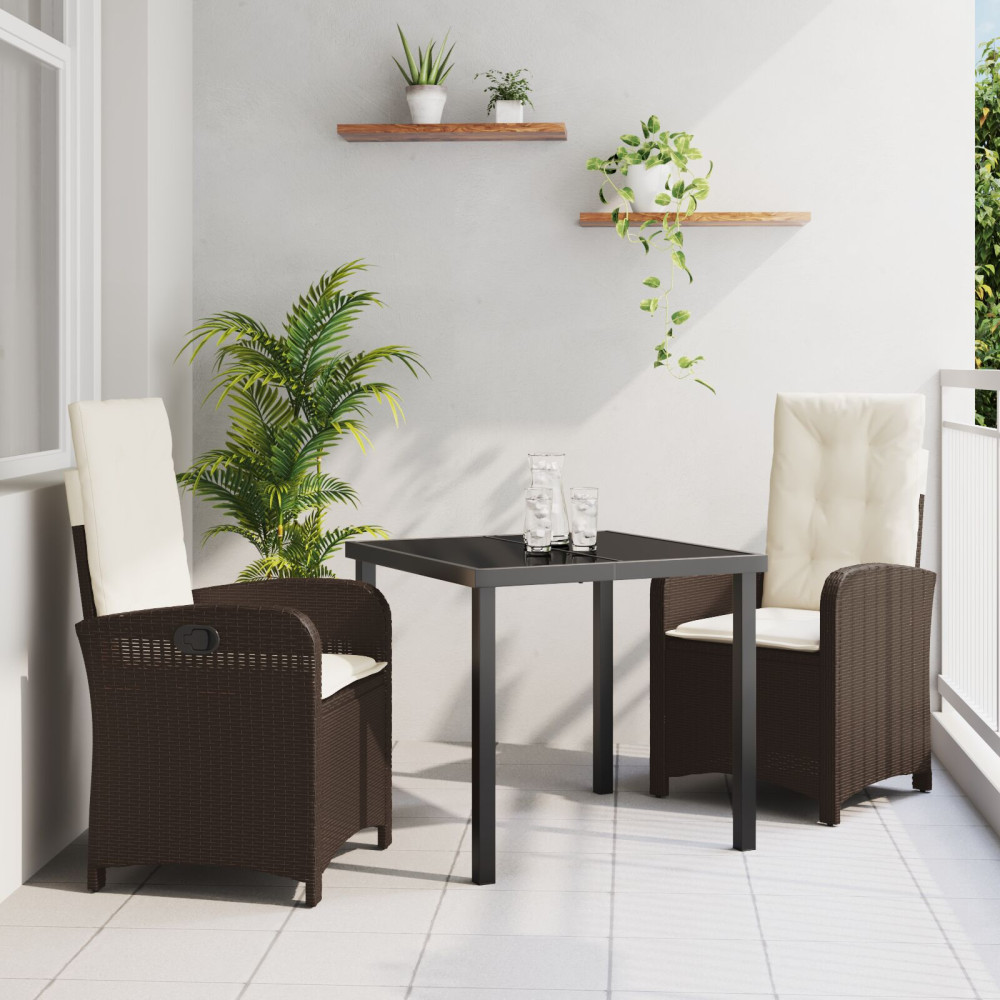 Produktbild för Trädgårdsmöbelset med kudde 3 pcs Brun konstrotting