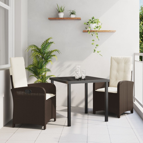 vidaXL Trädgårdsmöbelset med kudde 3 pcs Brun konstrotting