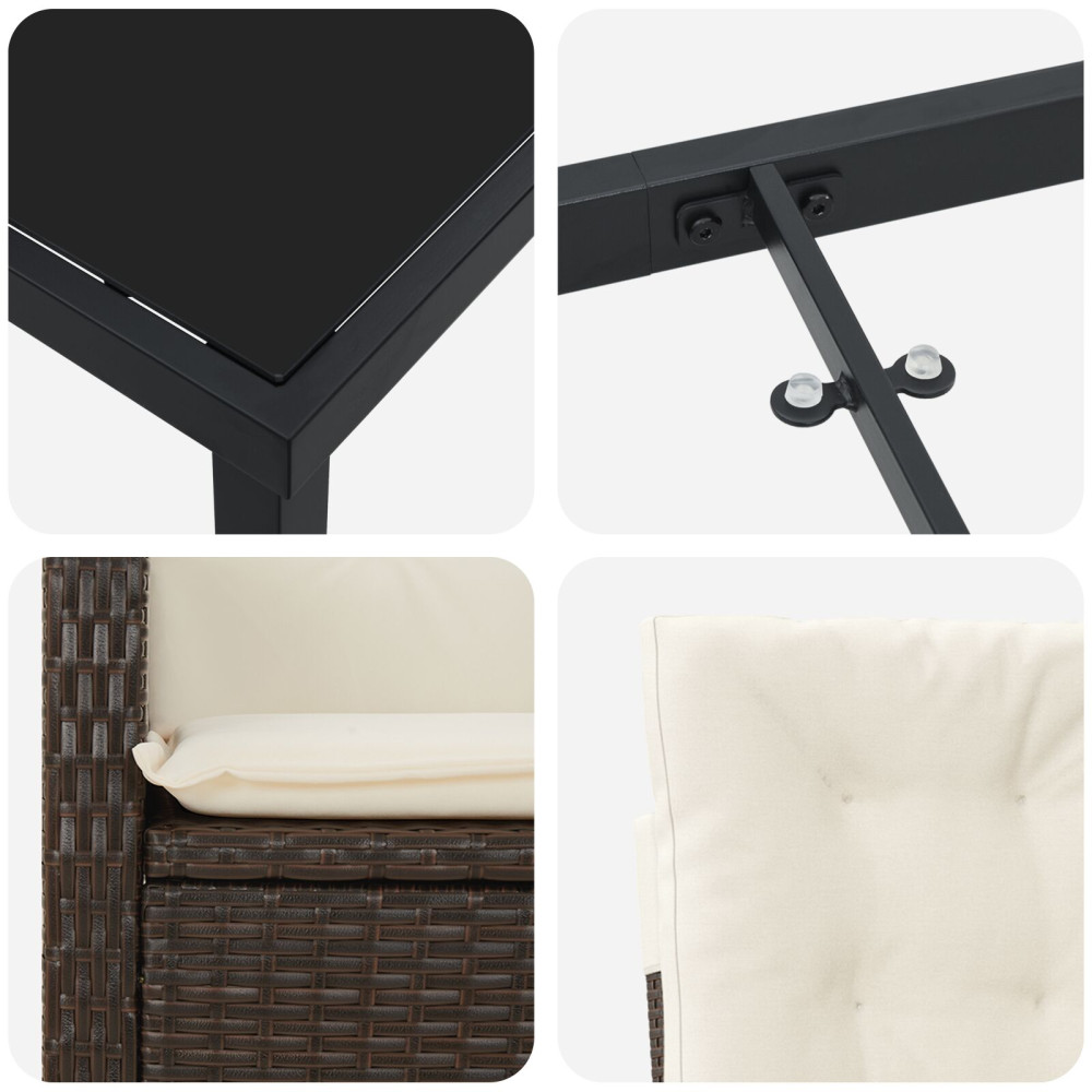 Produktbild för Trädgårdsmöbelset med kudde 3 pcs Brun konstrotting
