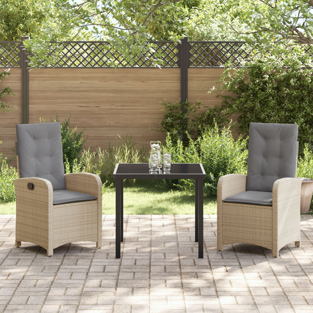 Produktbild för Trädgårdsmöbelset med kudde 3 pcs Beige konstrotting