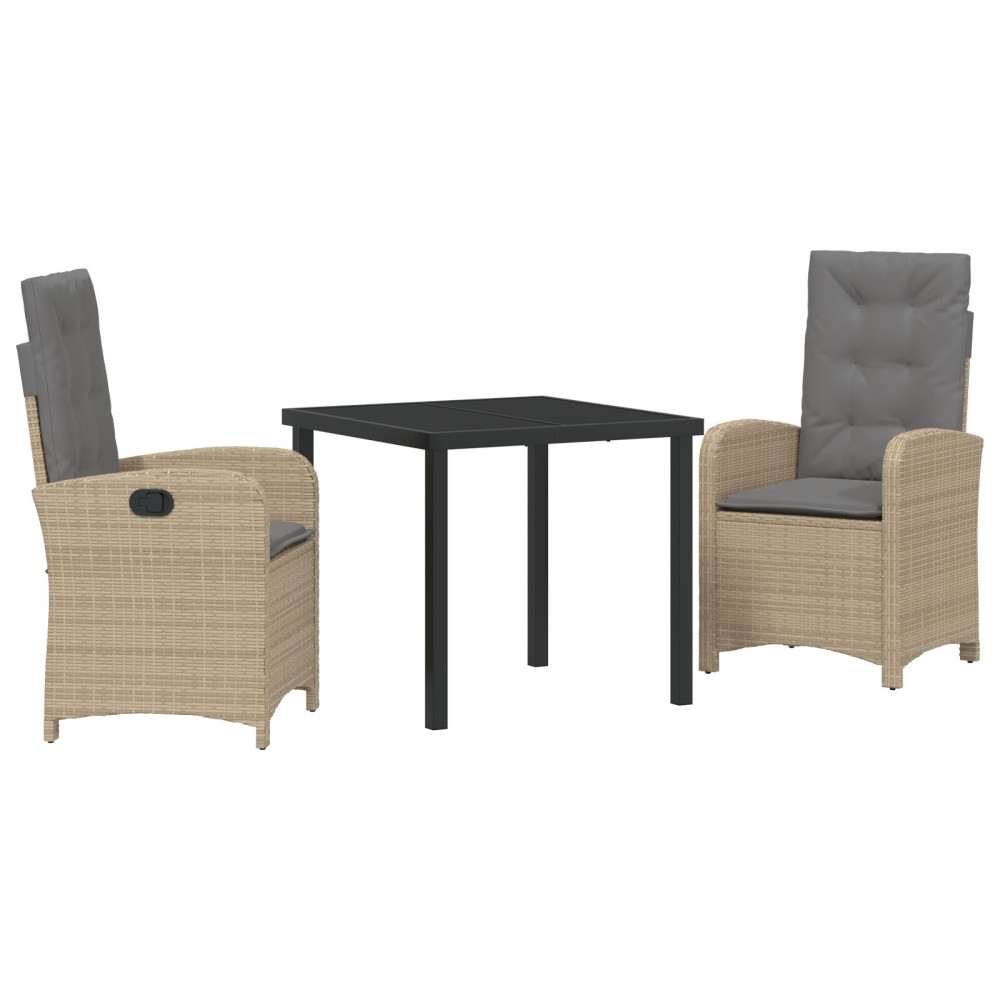Produktbild för Trädgårdsmöbelset med kudde 3 pcs Beige konstrotting