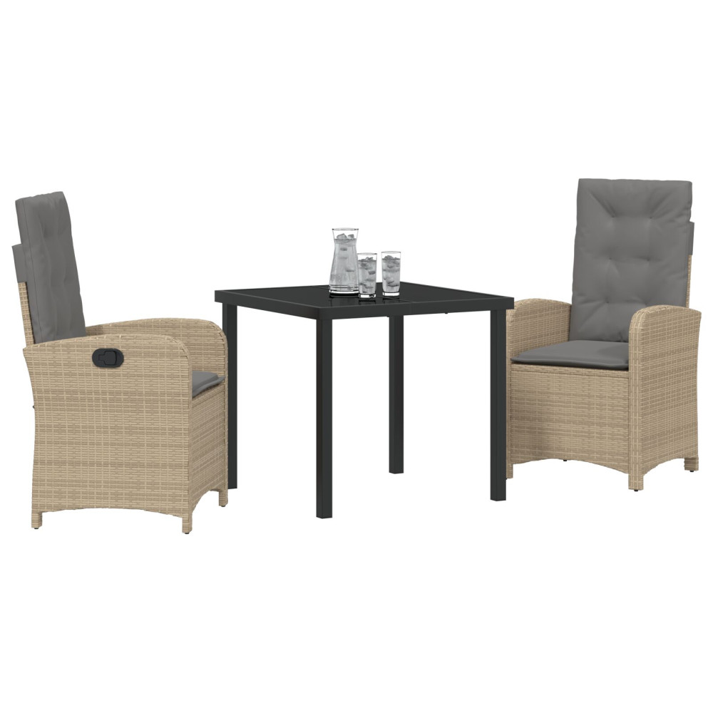 Produktbild för Trädgårdsmöbelset med kudde 3 pcs Beige konstrotting