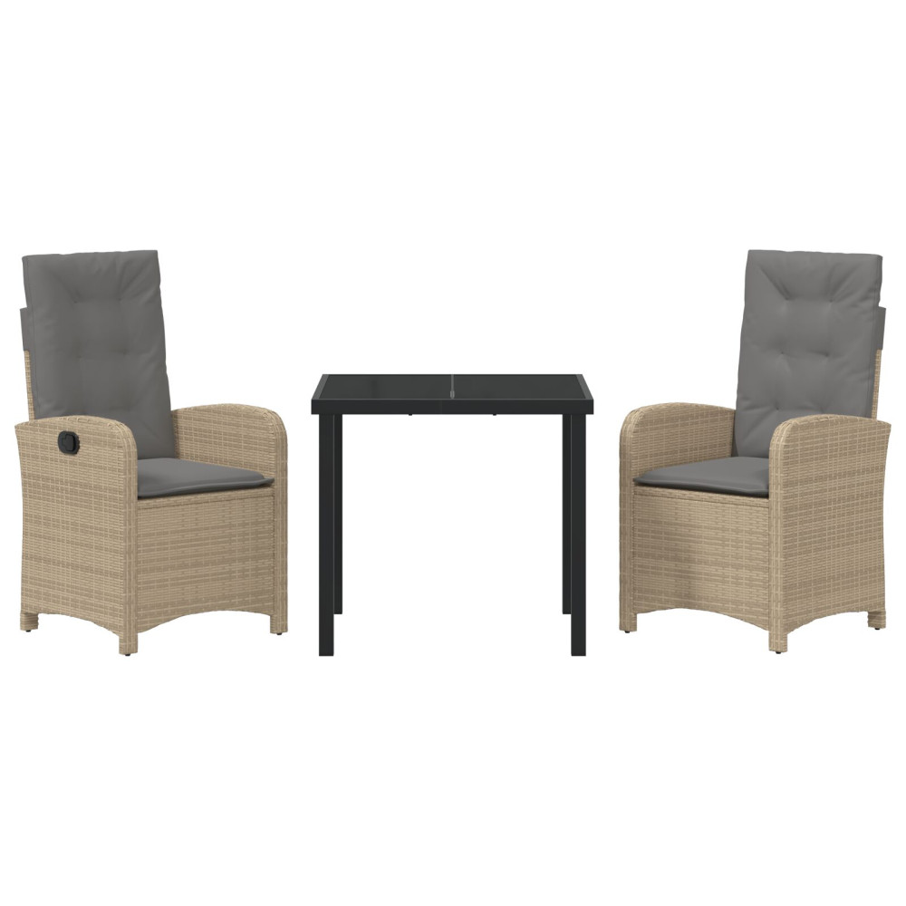 Produktbild för Trädgårdsmöbelset med kudde 3 pcs Beige konstrotting