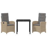 Produktbild för Trädgårdsmöbelset med kudde 3 pcs Beige konstrotting