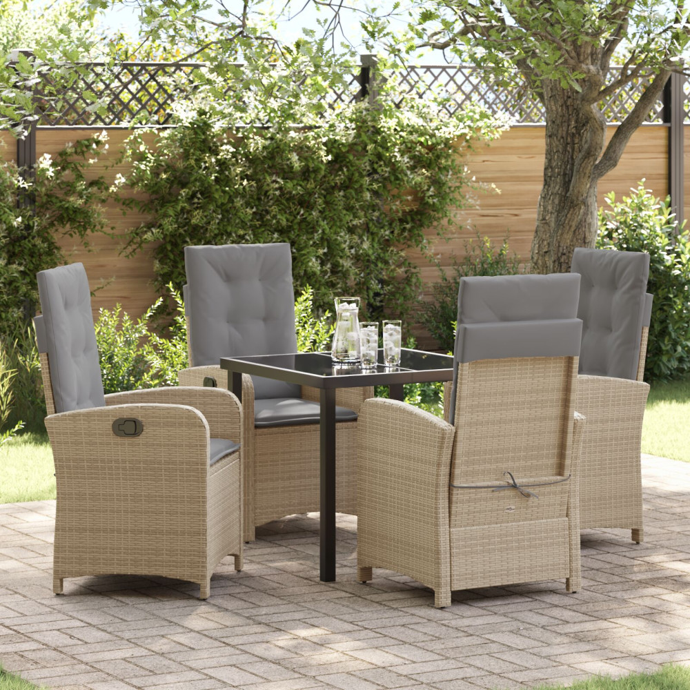 Produktbild för Trädgårdsmöbelset med kudde 5 pcs Beige konstrotting