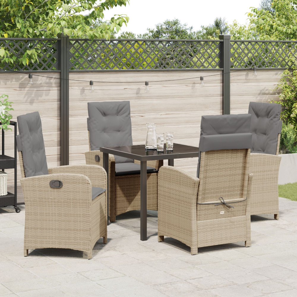 Produktbild för Trädgårdsmöbelset med kudde 5 pcs Beige konstrotting