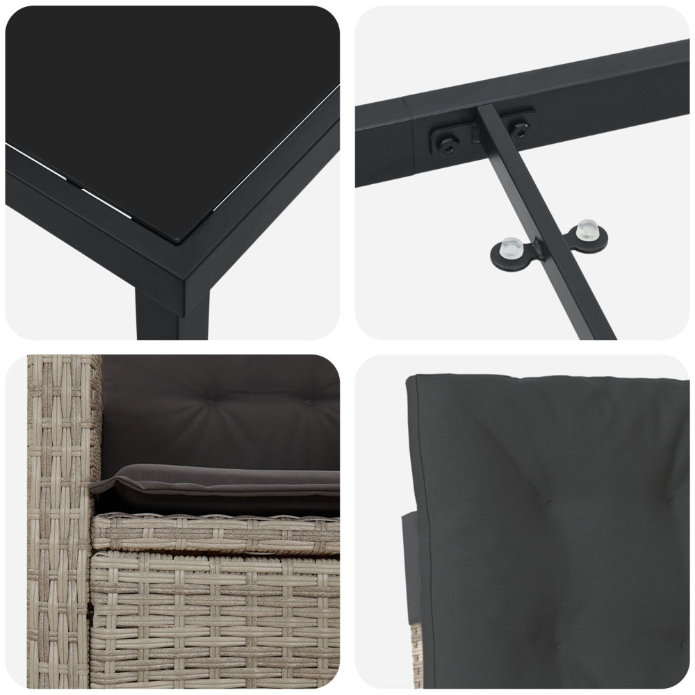 Produktbild för Trädgårdsmöbelset med kudde 5 pcs Ljusgrå konstrotting
