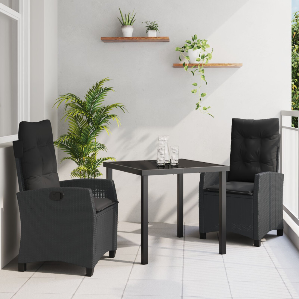Produktbild för Trädgårdsmöbelset med kudde 3 pcs Svart konstrotting