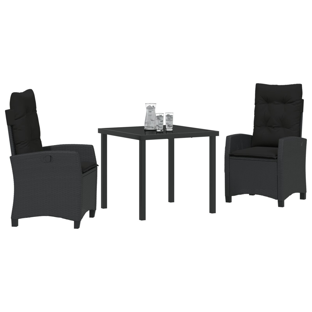 Produktbild för Trädgårdsmöbelset med kudde 3 pcs Svart konstrotting