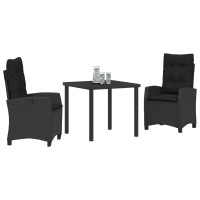 Produktbild för Trädgårdsmöbelset med kudde 3 pcs Svart konstrotting