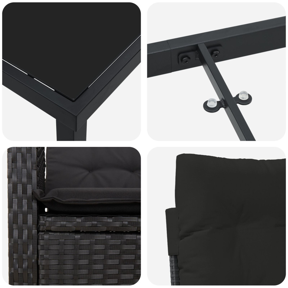 Produktbild för Trädgårdsmöbelset med kudde 3 pcs Svart konstrotting