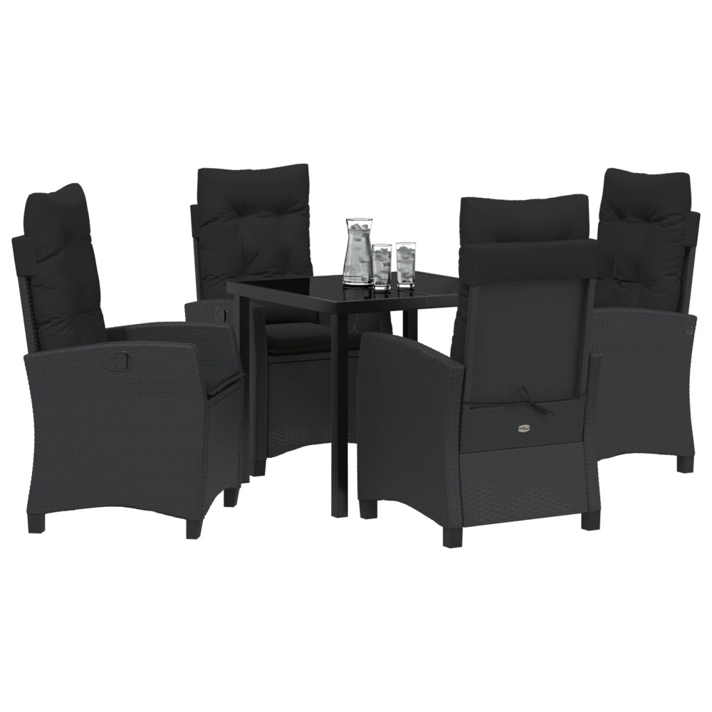 Produktbild för Trädgårdsmöbelset med kudde 5 pcs Svart konstrotting